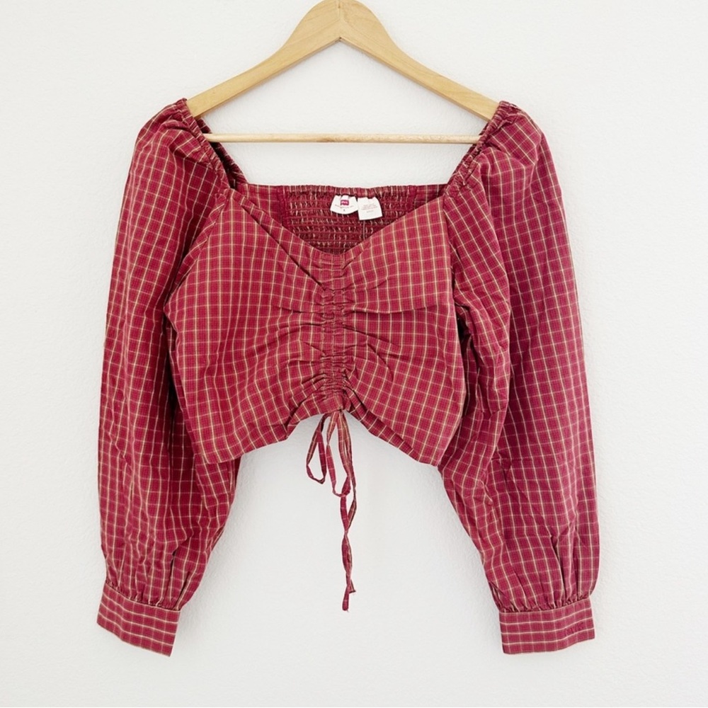 Levi’s Devin Cotton Drawstring Front Plaid Blouse